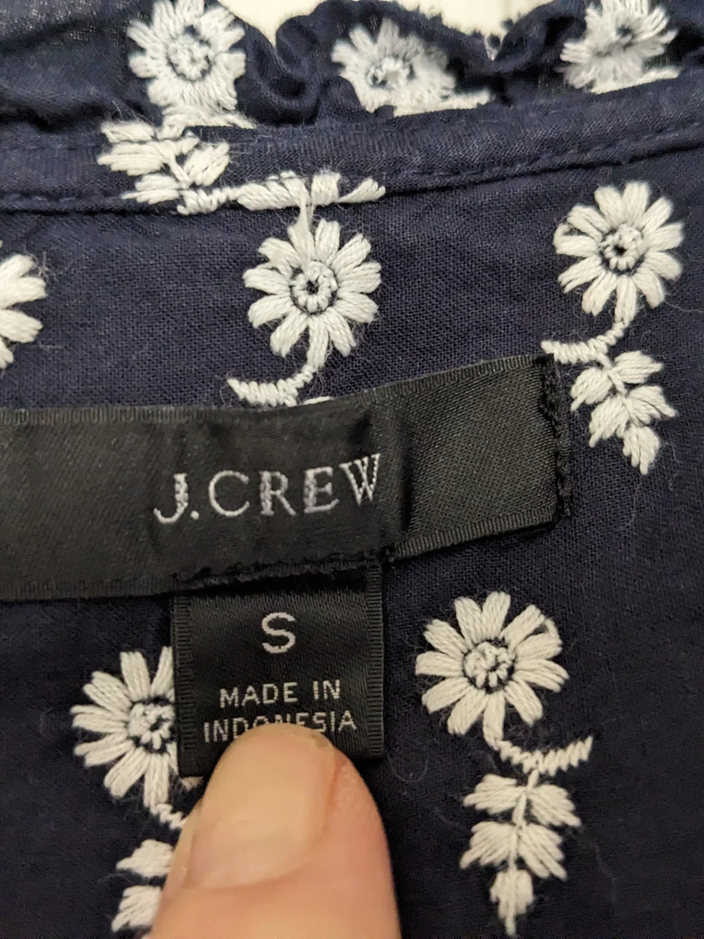 J. Crew Navy and White Floral Tie-Neck Short Sleeve Blouse